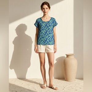 Halogen Floral Leave short sleeve Top Blouse